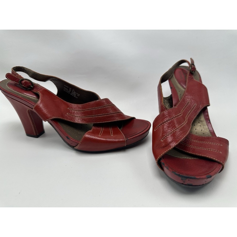 Clarks Artisan Heels Peep Toe Slingback Red Leather Womens 8.5 M 84369